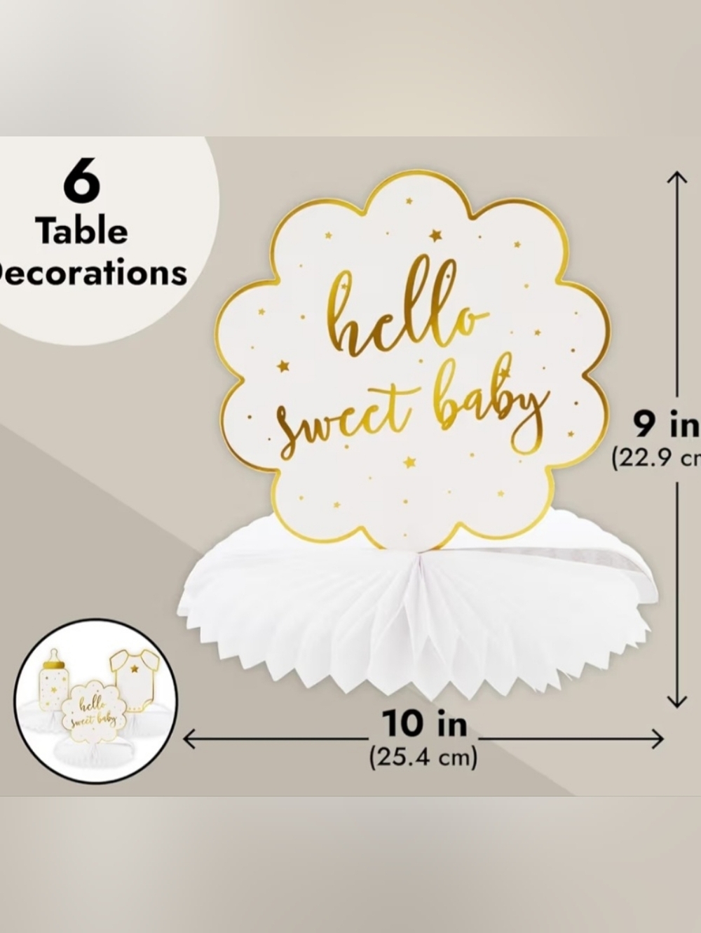 Hello Sweet Baby White & Gold Table Centerpiece Decorations - 6 Pack